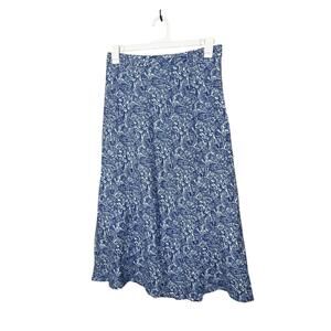 L.L.Bean Blue Paisley Print 100% Linen Maxi A-Line Skirt Petite 10‎